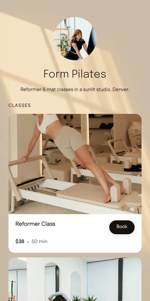 Form Pilates booking page